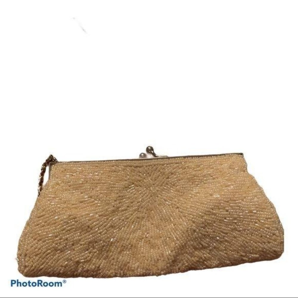 Lovely NY Beaded Handbag Evening Cream Ivory Small